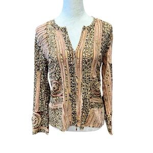 Alexandra Rosati 3D Animal Print Fabric Striped Graphic Zip Up Jacket (10) EUC